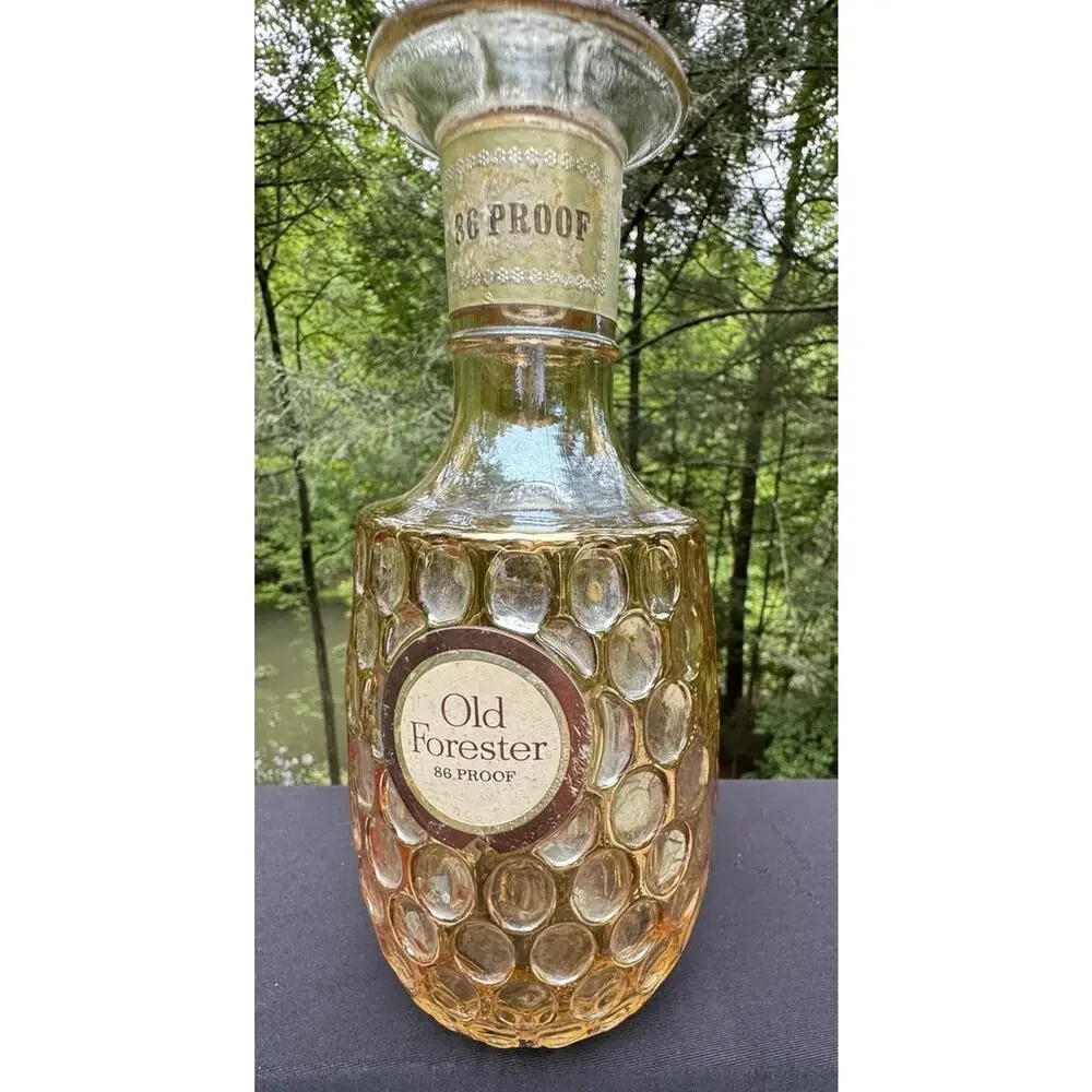 Vtg OLD FORESTER Whiskey Glass Decanter Marigold Iridescent 10.5 Thumbprint A77